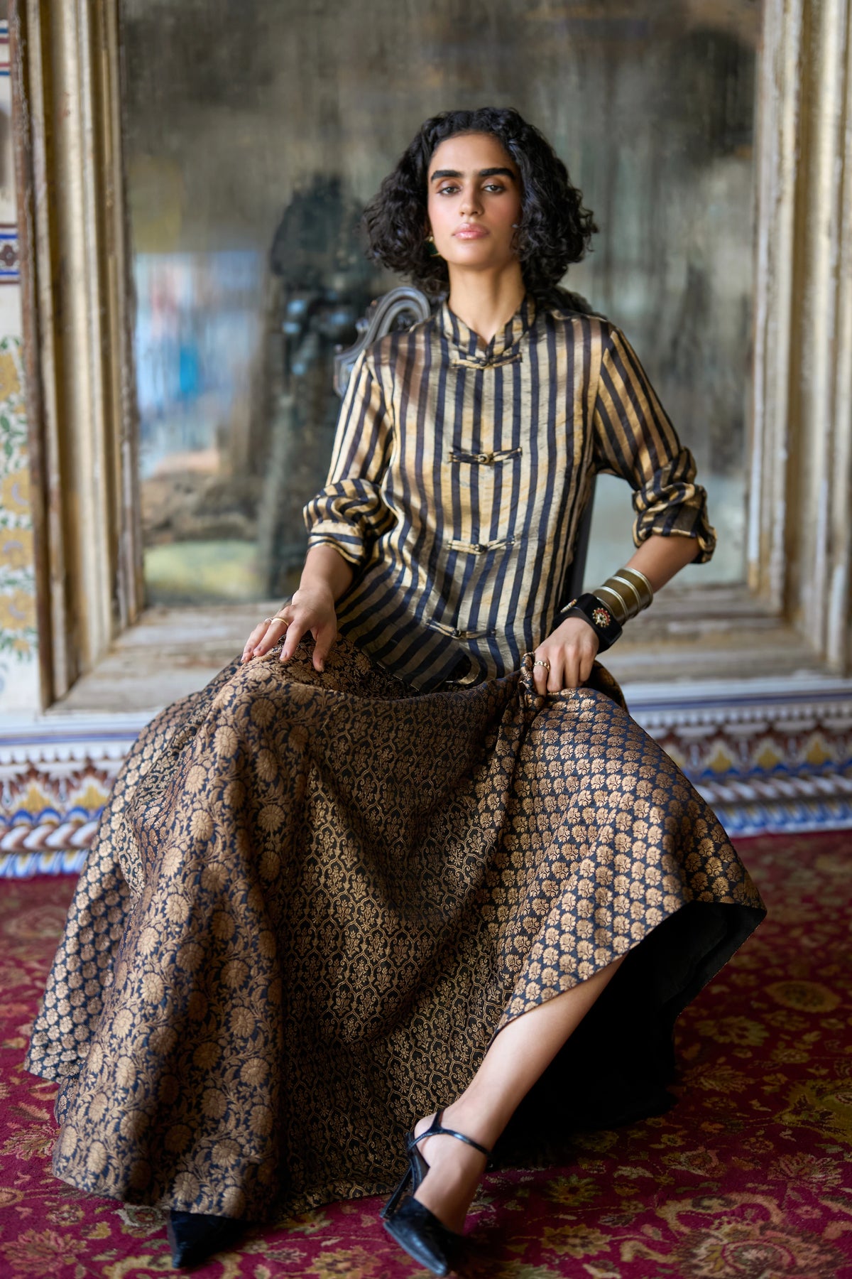 Benares Brocade Flared Skirt