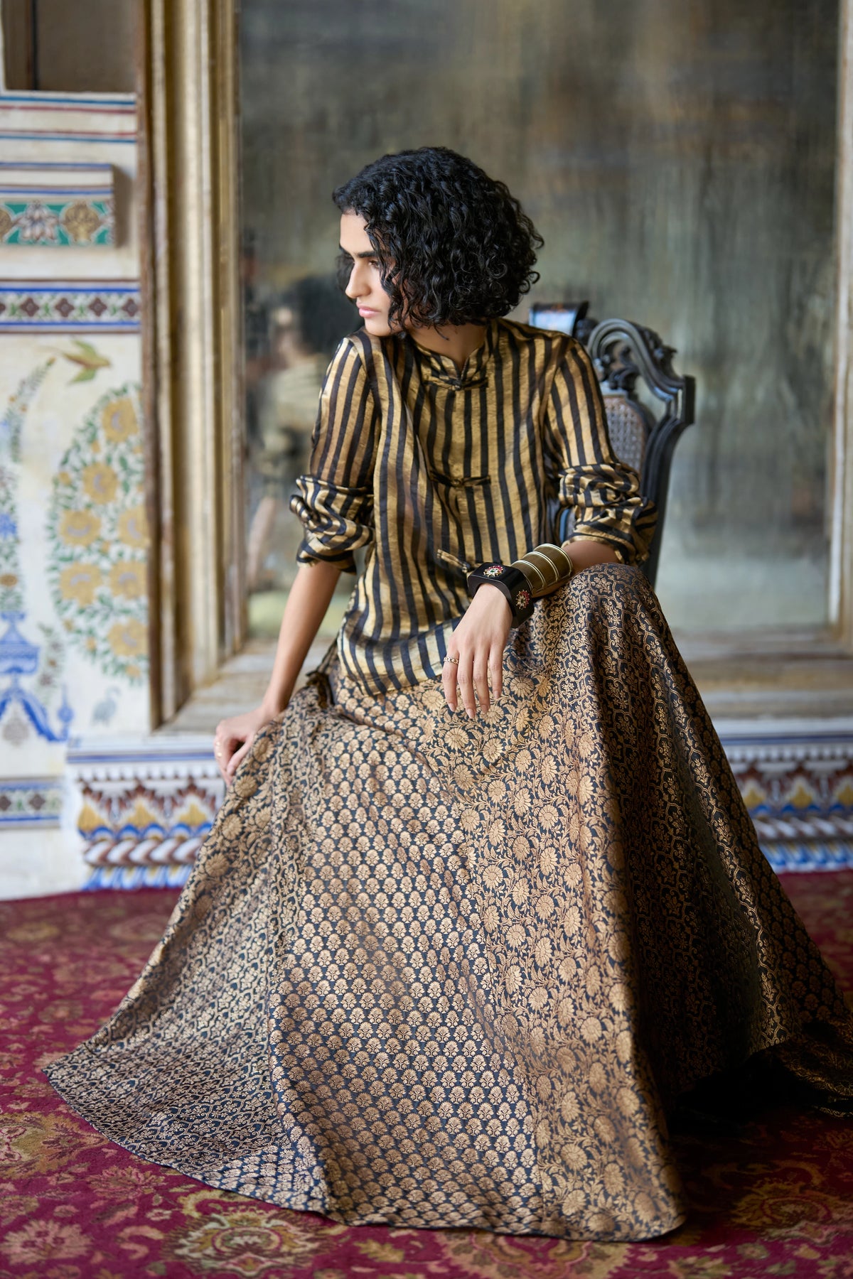 Benares Brocade Flared Skirt