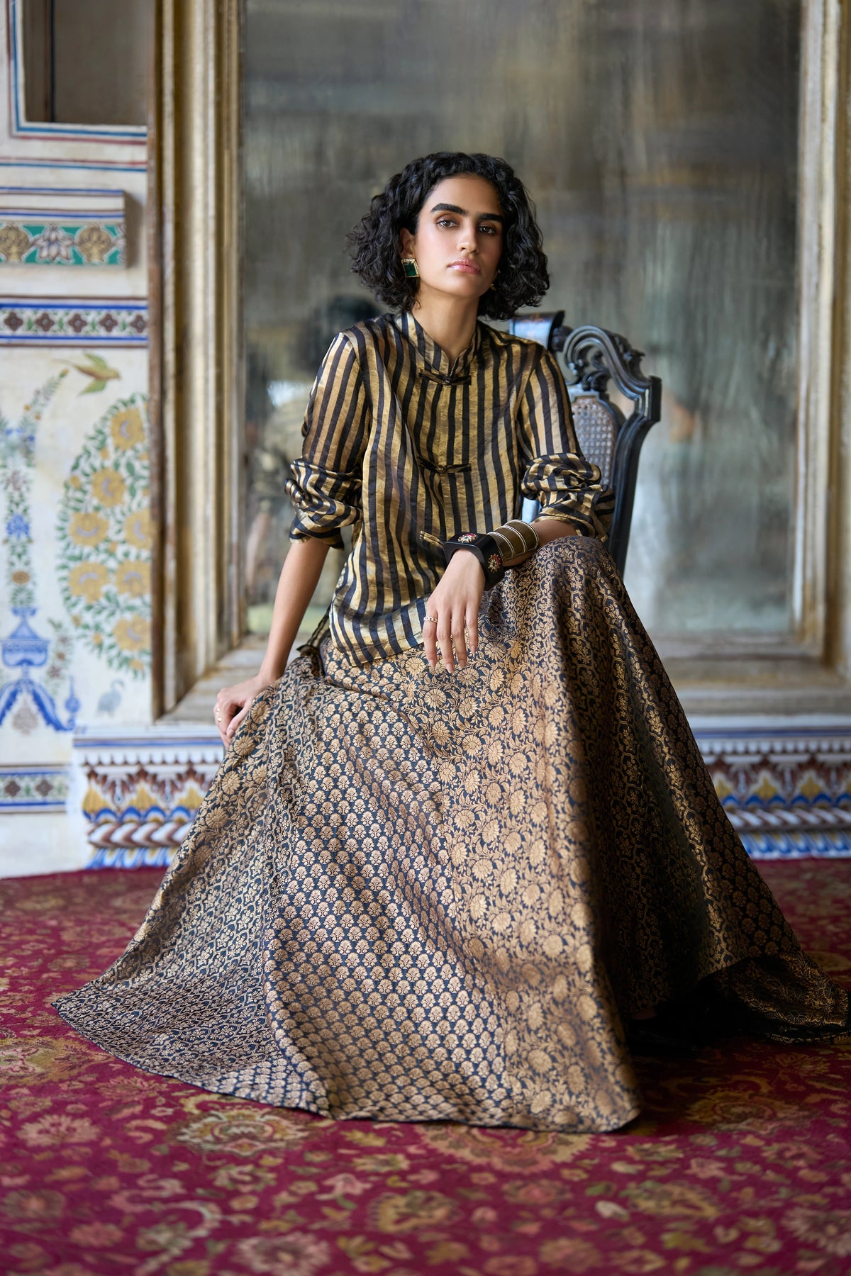 Benares Brocade Flared Skirt
