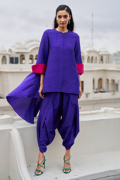 ROYAL BLUE HIGH-LOW TOP AND TULIP DHOTI PANT