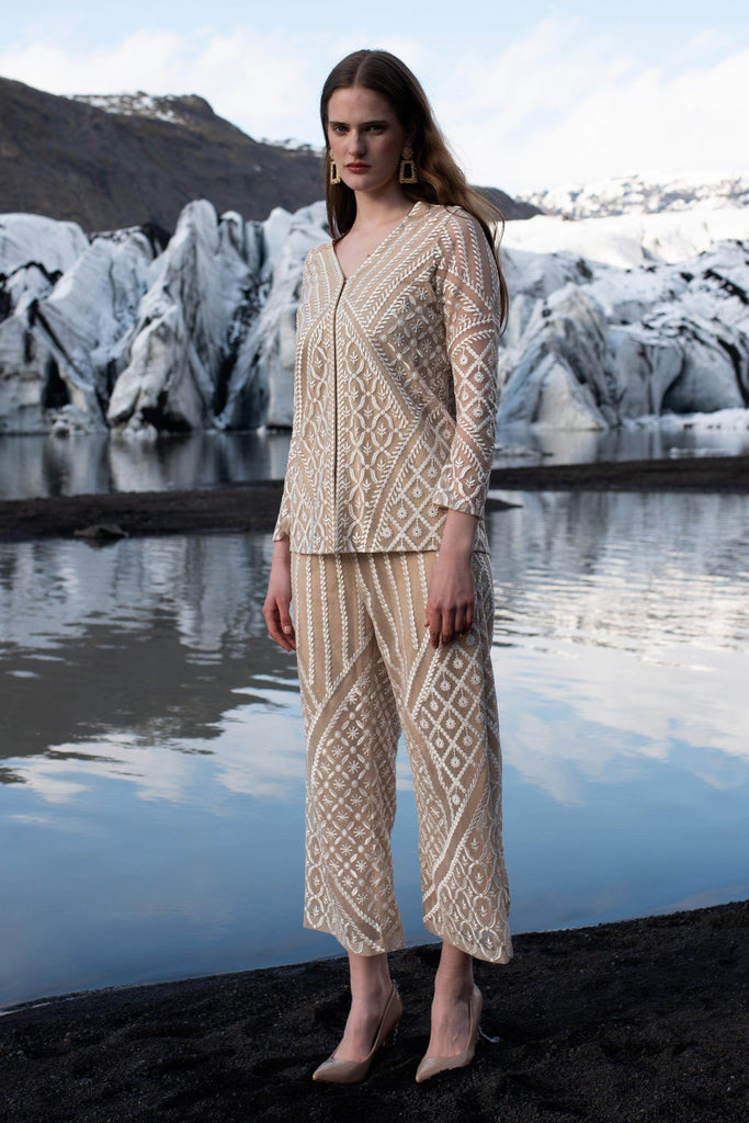 WHITE ON NUDE EMBROIDERED PANT - dash and dot dash and dot