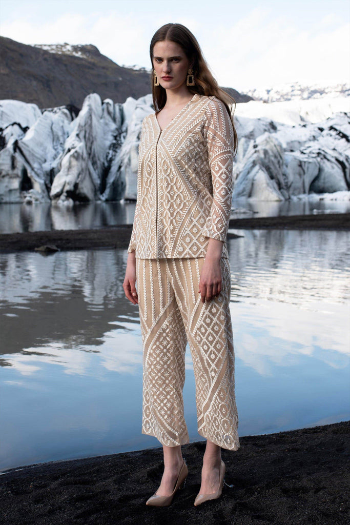 WHITE ON NUDE EMBROIDERED PANT SET - dash and dot dash and dot