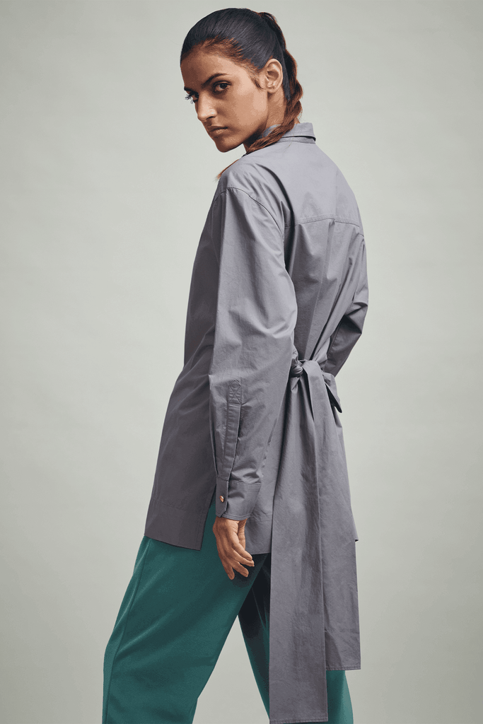 TIE UP POPLIN SHIRT - dash and dot dash and dot