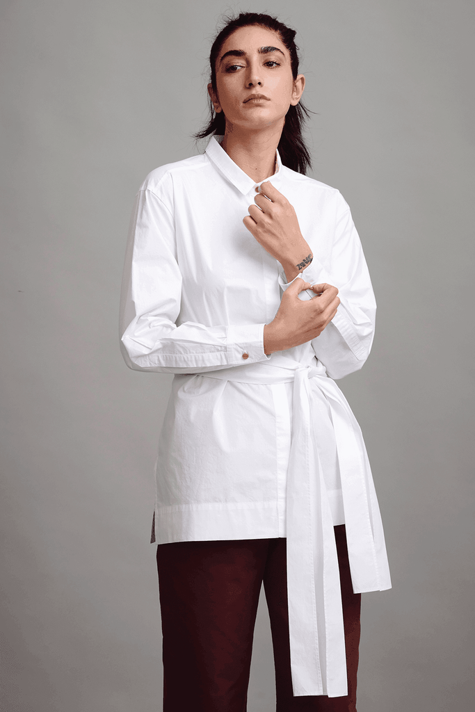 TIE UP POPLIN SHIRT - dash and dot dash and dot