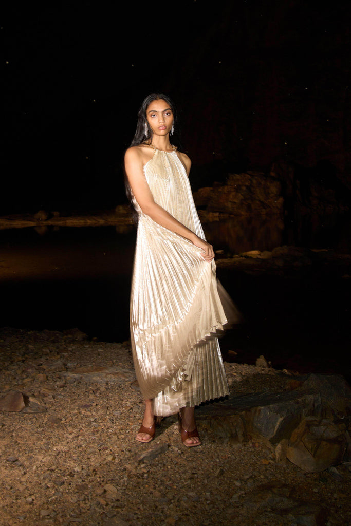 LAMÉ PLEATED MAXI - dash and dot dash and dot