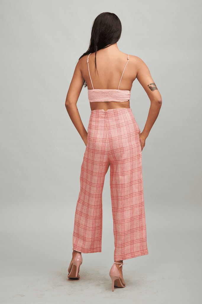 RED LINEN CHECK PANT - dash and dot dash and dot