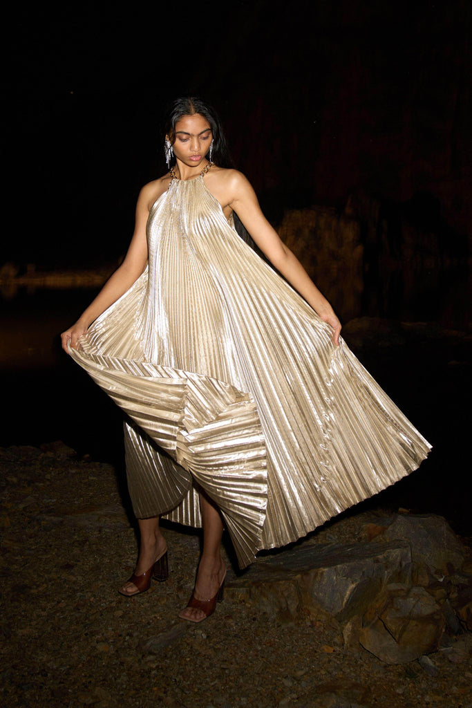LAMÉ PLEATED MAXI - dash and dot dash and dot