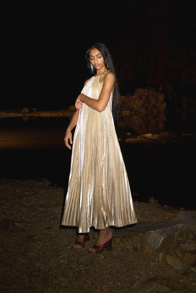 LAMÉ PLEATED MAXI - dash and dot dash and dot