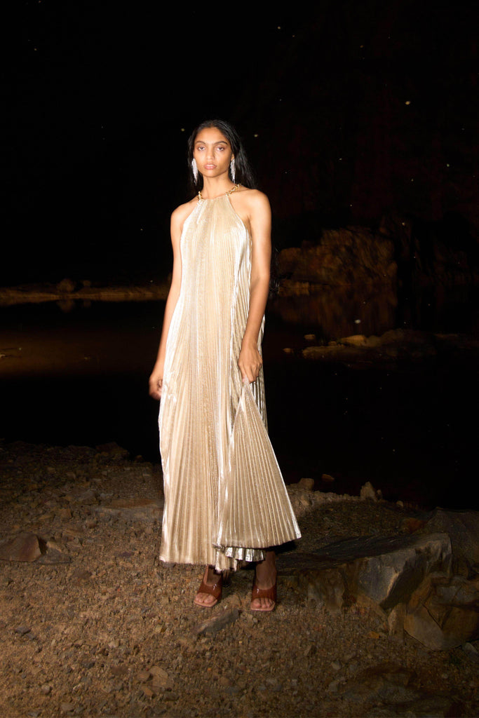 LAMÉ PLEATED MAXI - dash and dot dash and dot