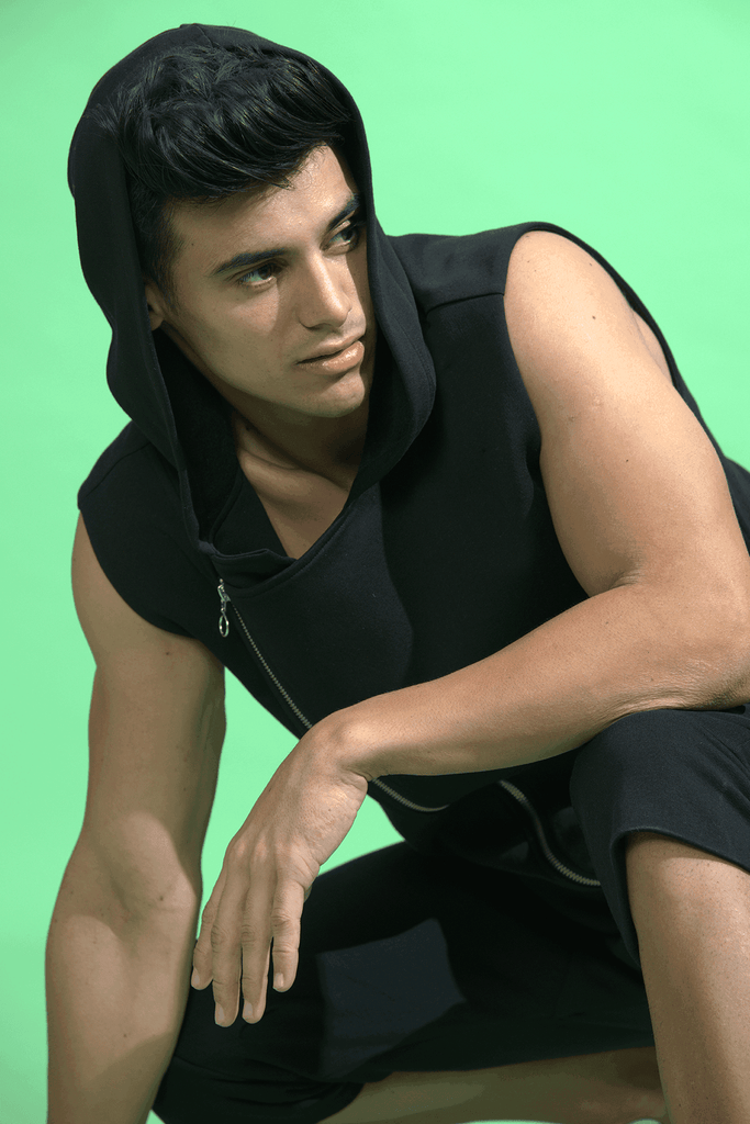 SLEEVELESS CROSS ZIP HOODIE - dash and dot dash and dot