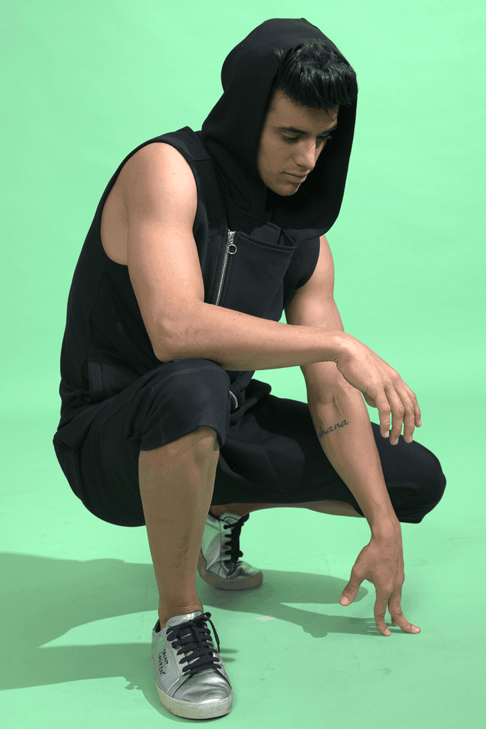 SLEEVELESS CROSS ZIP HOODIE - dash and dot dash and dot