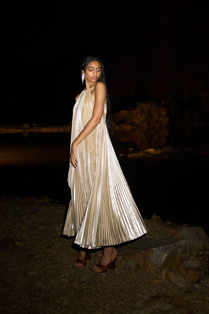 LAMÉ PLEATED MAXI - dash and dot dash and dot