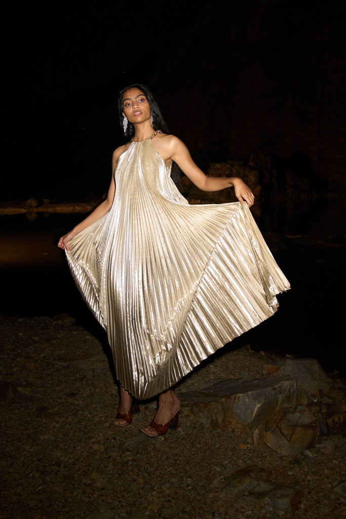 LAMÉ PLEATED MAXI - dash and dot dash and dot