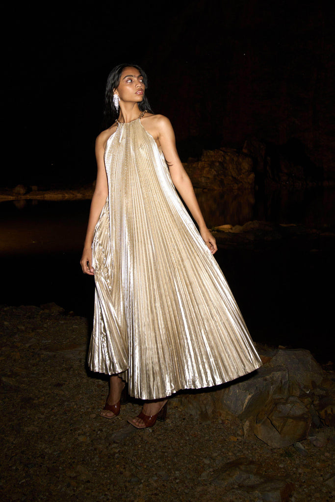 LAMÉ PLEATED MAXI - dash and dot dash and dot