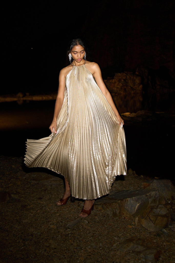 LAMÉ PLEATED MAXI - dash and dot dash and dot
