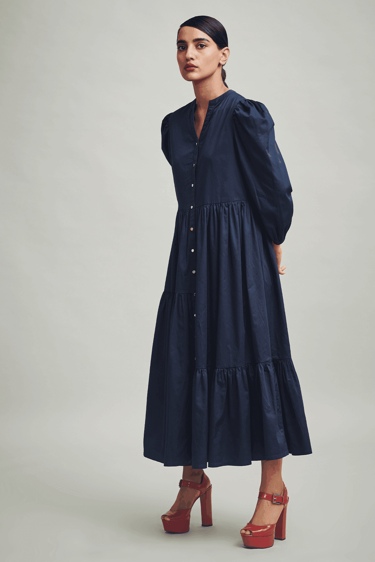 TIERED POPLIN MIDI - dash and dot