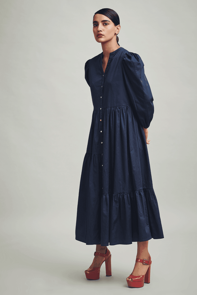 TIERED POPLIN MIDI - dash and dot dash and dot