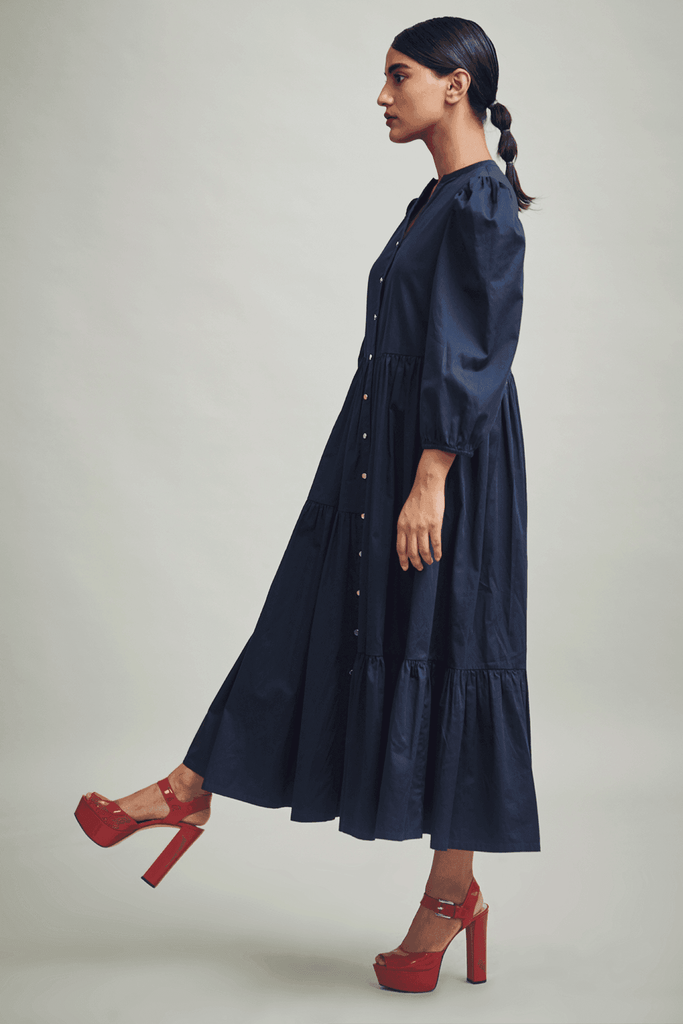 TIERED POPLIN MIDI - dash and dot dash and dot