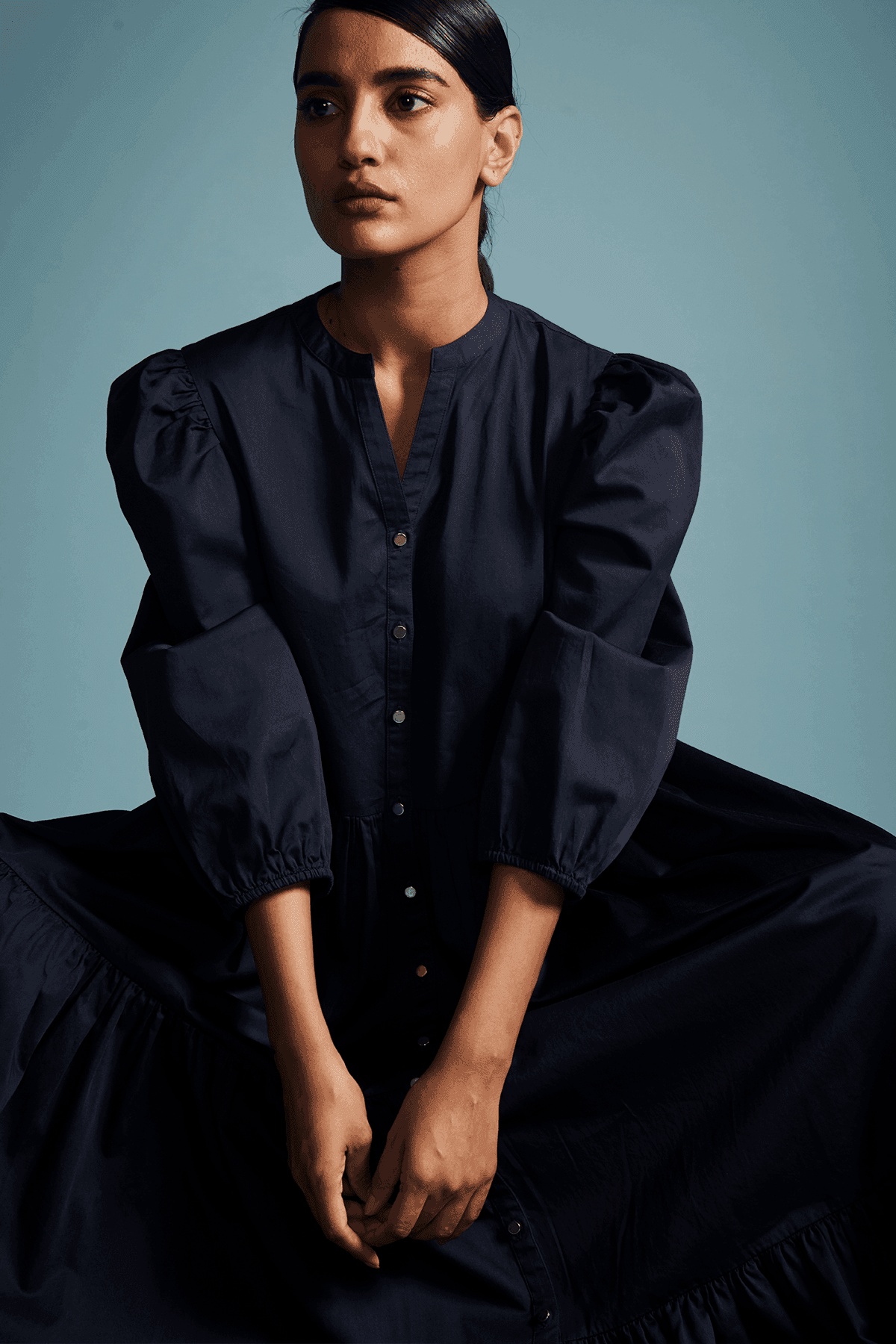 TIERED POPLIN MIDI - dash and dot