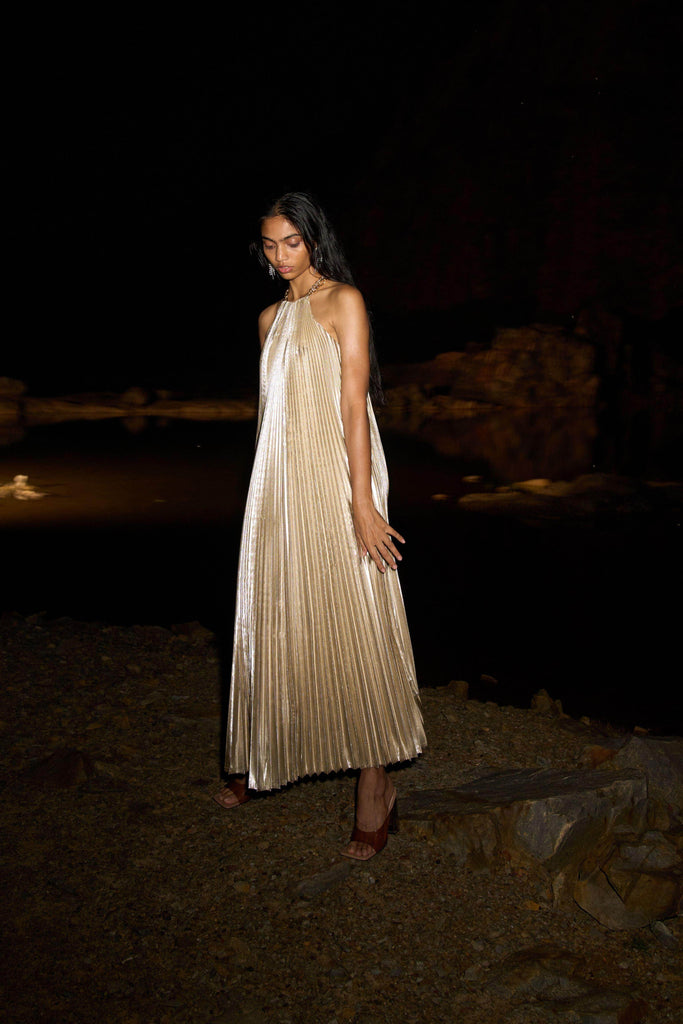 LAMÉ PLEATED MAXI - dash and dot dash and dot