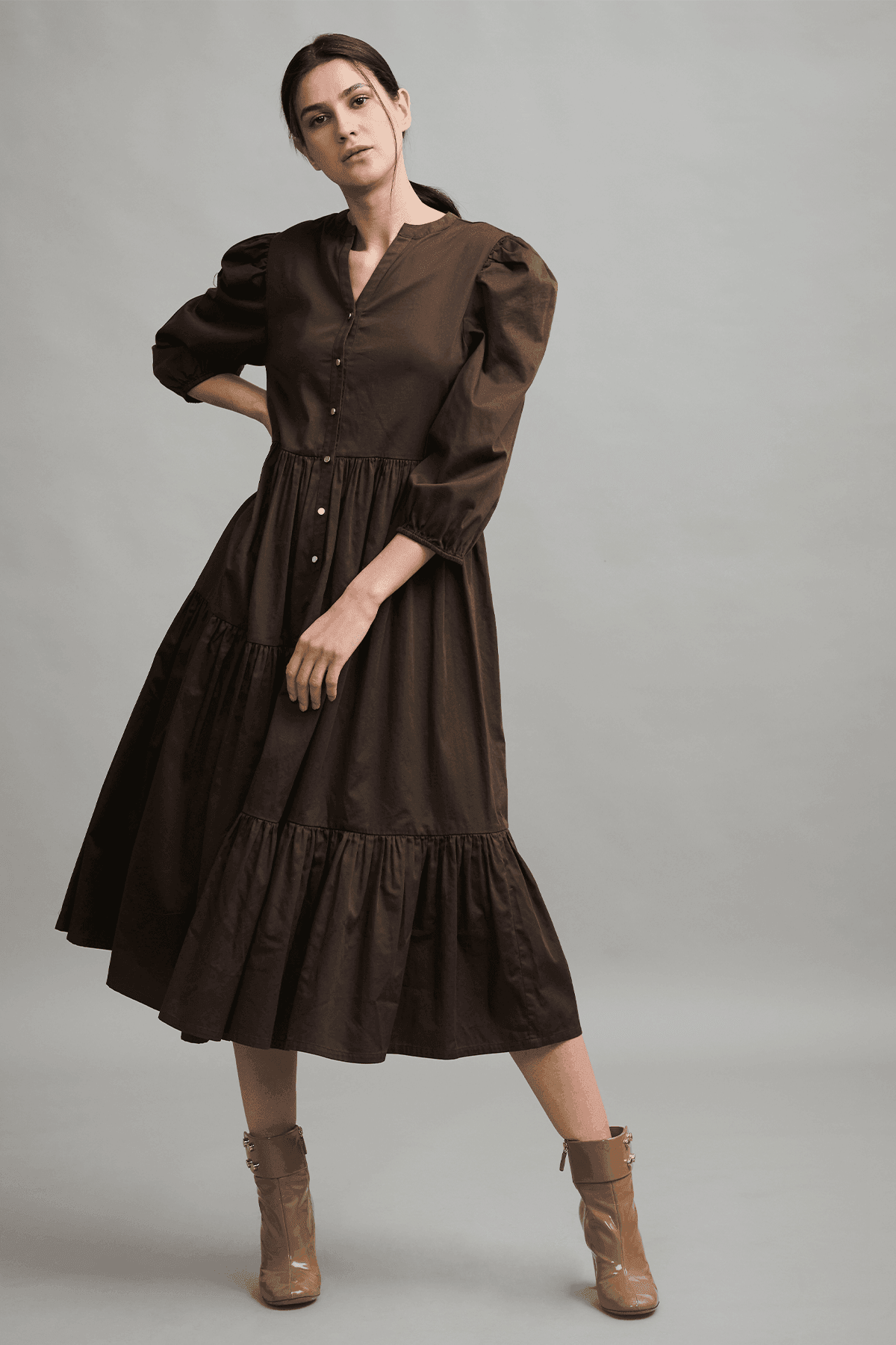 TIERED POPLIN MIDI - dash and dot