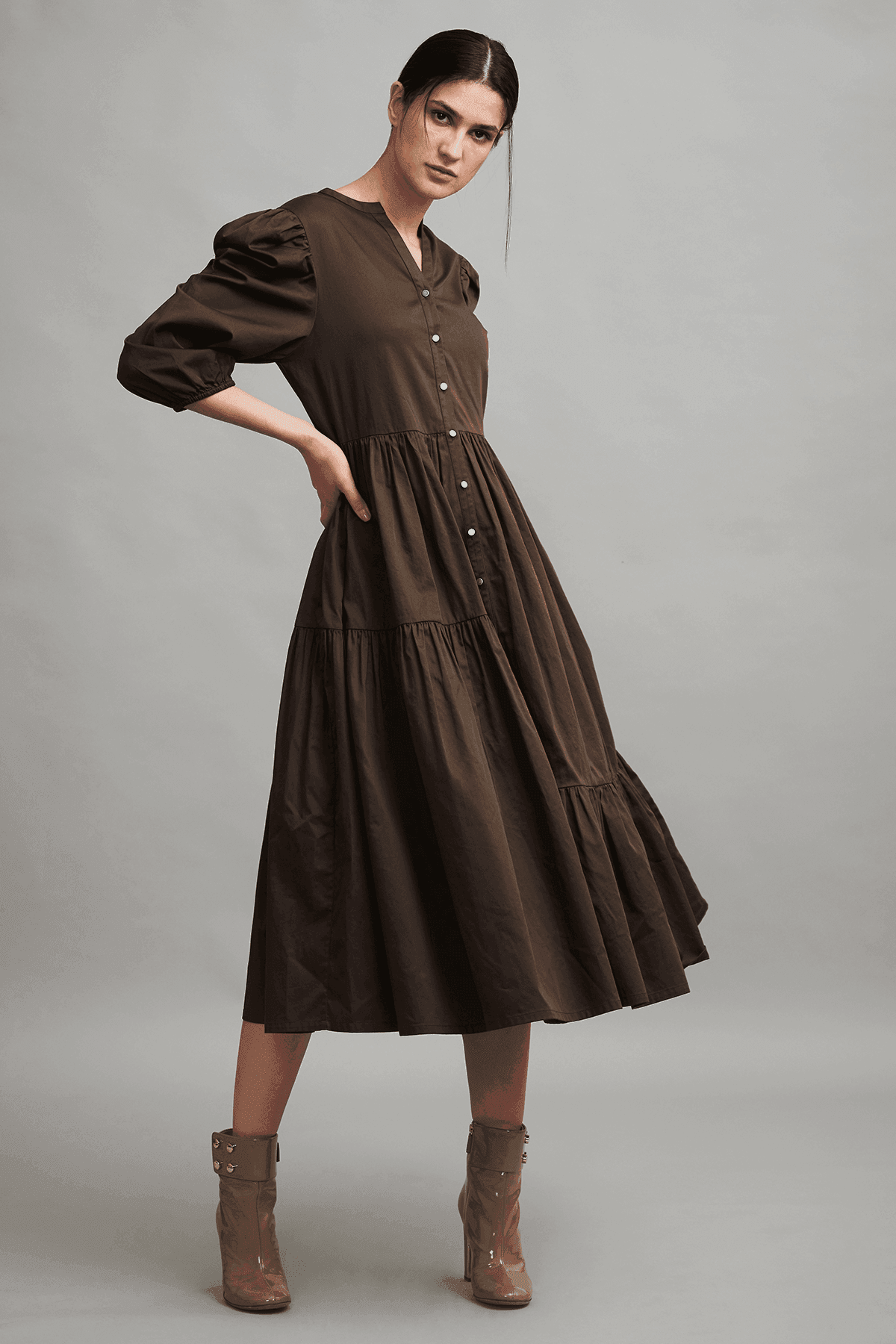 TIERED POPLIN MIDI - dash and dot