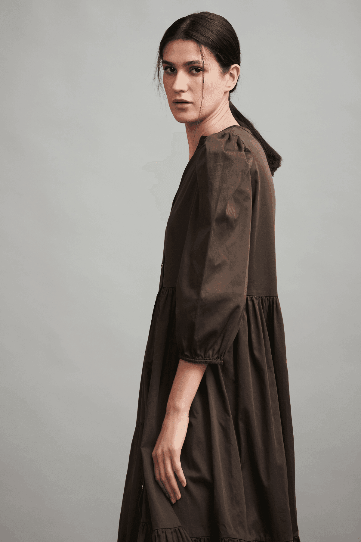 TIERED POPLIN MIDI - dash and dot