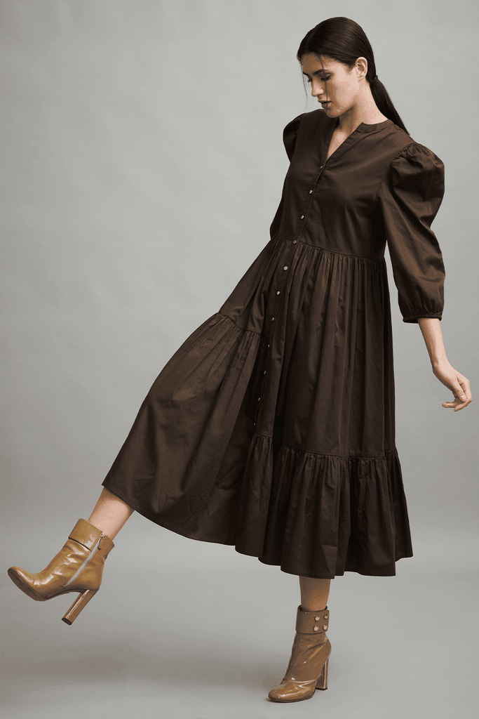 TIERED POPLIN MIDI - dash and dot dash and dot