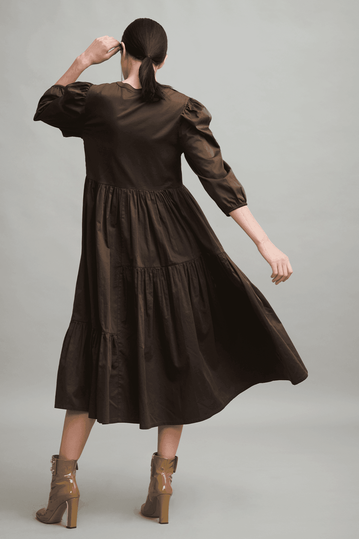 TIERED POPLIN MIDI - dash and dot