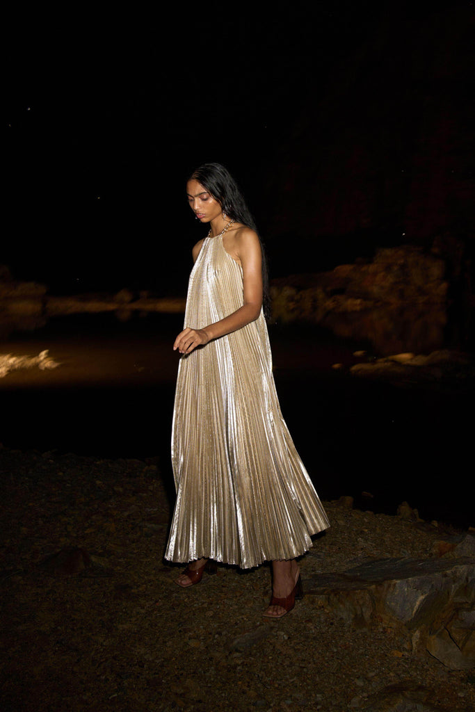 LAMÉ PLEATED MAXI - dash and dot dash and dot