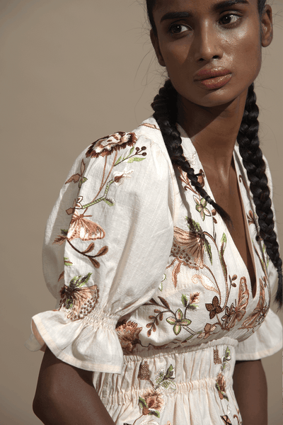 EMBROIDERED TIERED MIDI - dash and dot