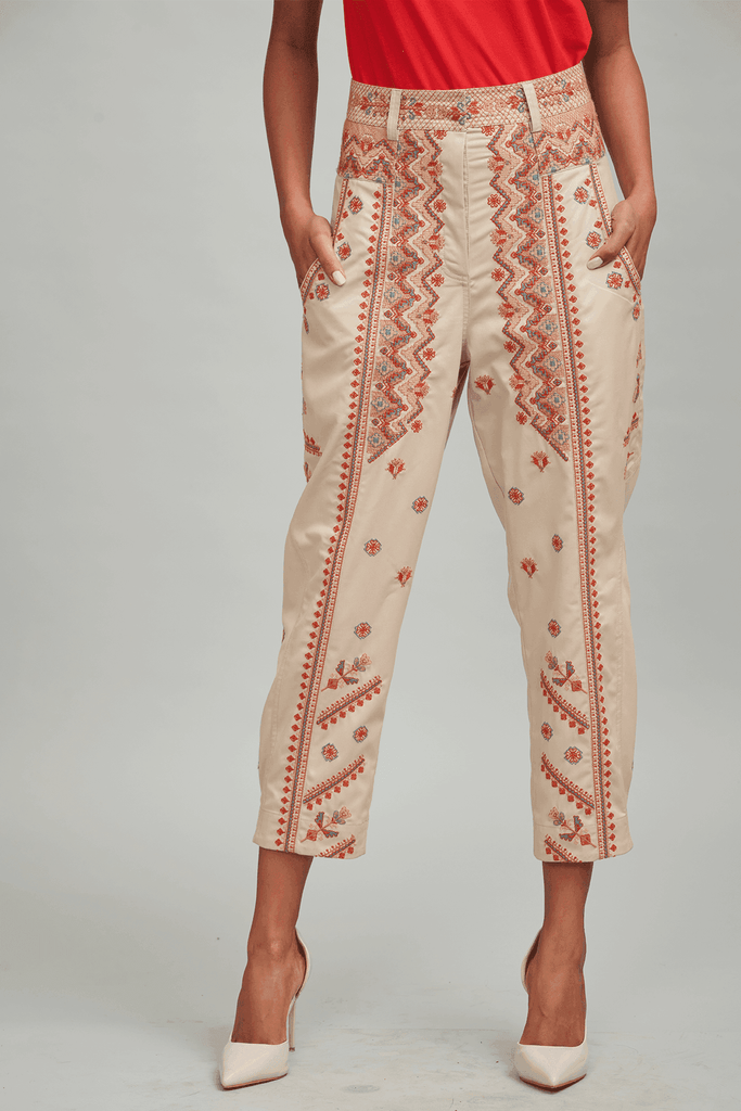 KHAKI EMBROIDERED PANT - dash and dot dash and dot