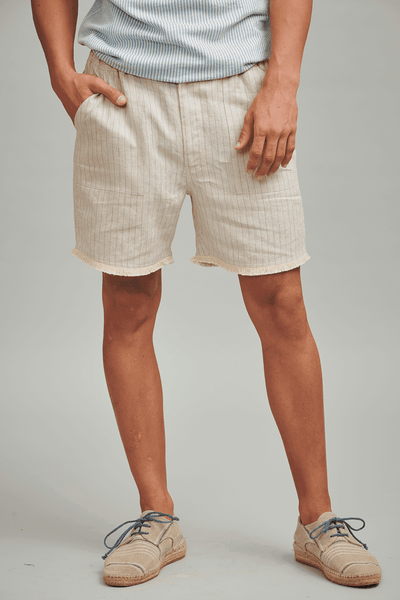 STRIPE FRINGE LINEN SHORTS - dash and dot