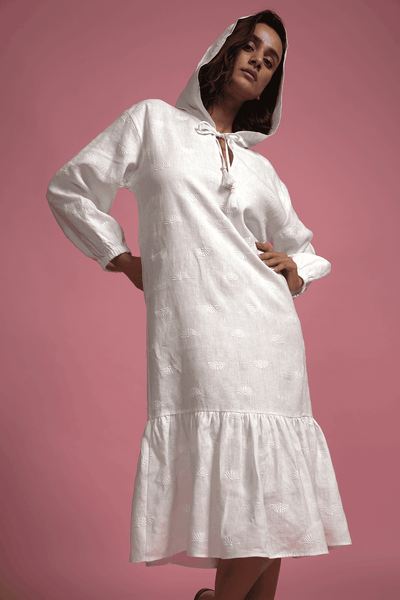 EMBROIDERED LINEN HOOD MIDI - dash and dot