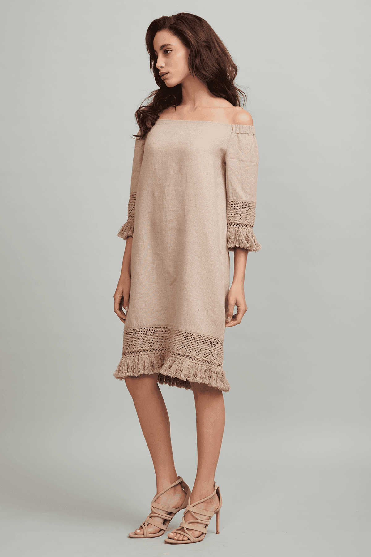 LINEN FRINGE-HEM MIDI - dash and dot