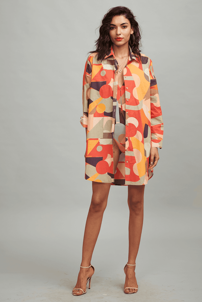 ABSTRACT PRINT SHIRT DRESS - dash and dot dash and dot