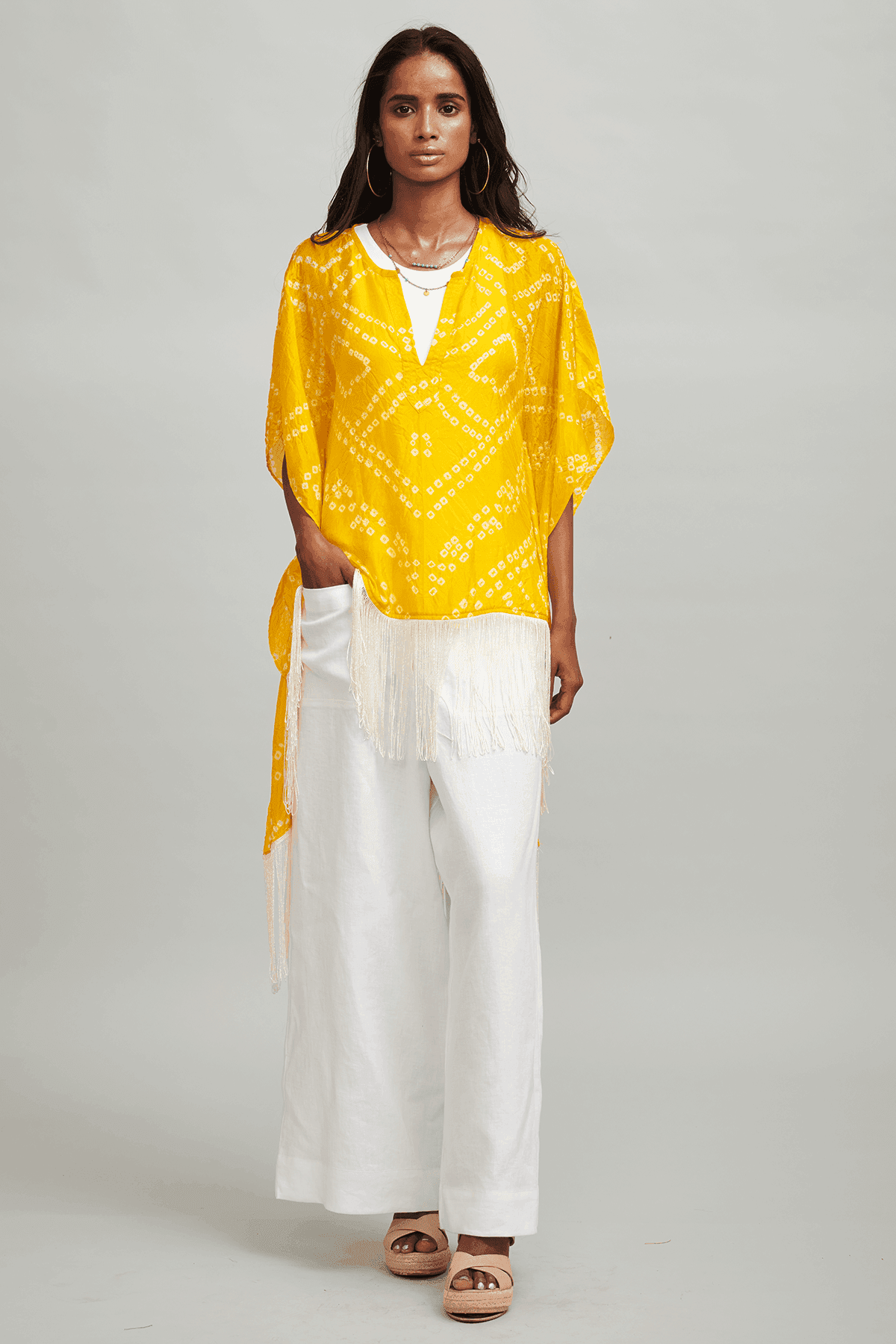 BANDHANI FRINGE KAFTAN TOP - dash and dot