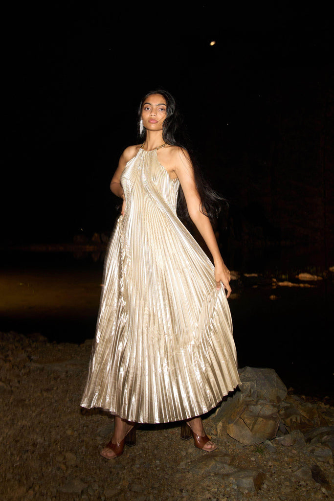 LAMÉ PLEATED MAXI - dash and dot dash and dot