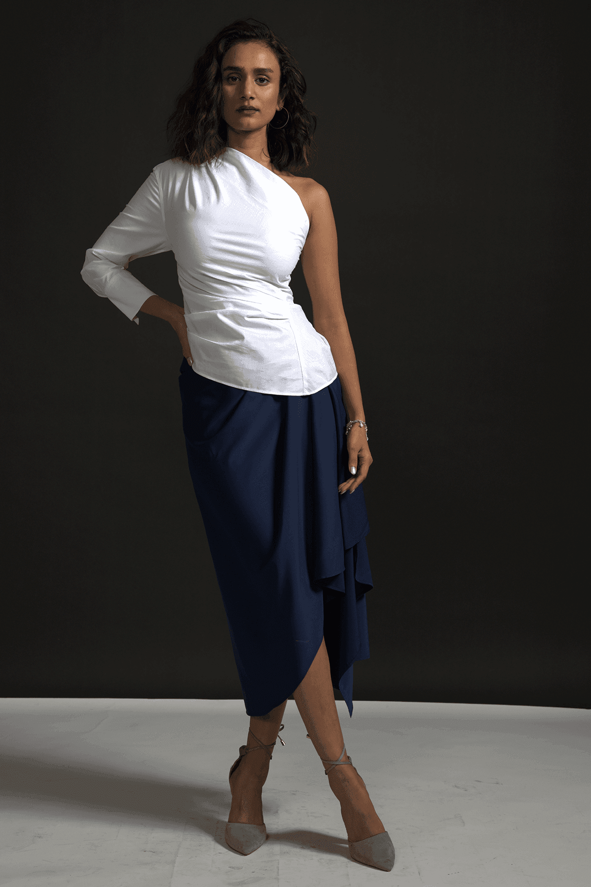 NAVY DRAPED SKIRT - dash and dot