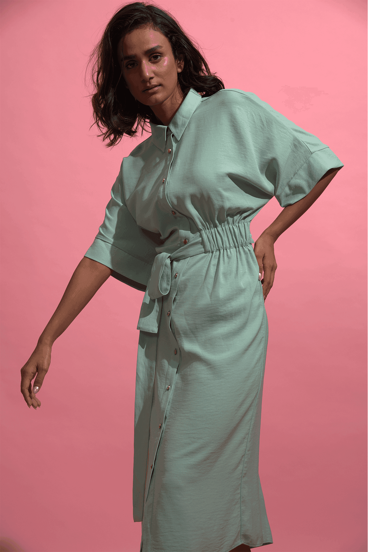 SIDE RUCHED SHIRT DRESS - dash and dot