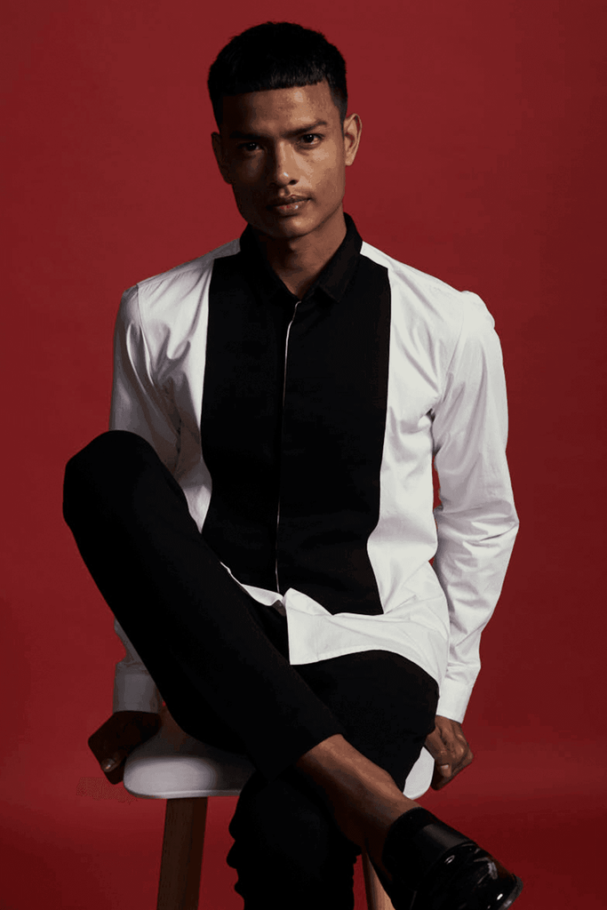 CONTRAST TUXEDO SHIRT - dash and dot dash and dot