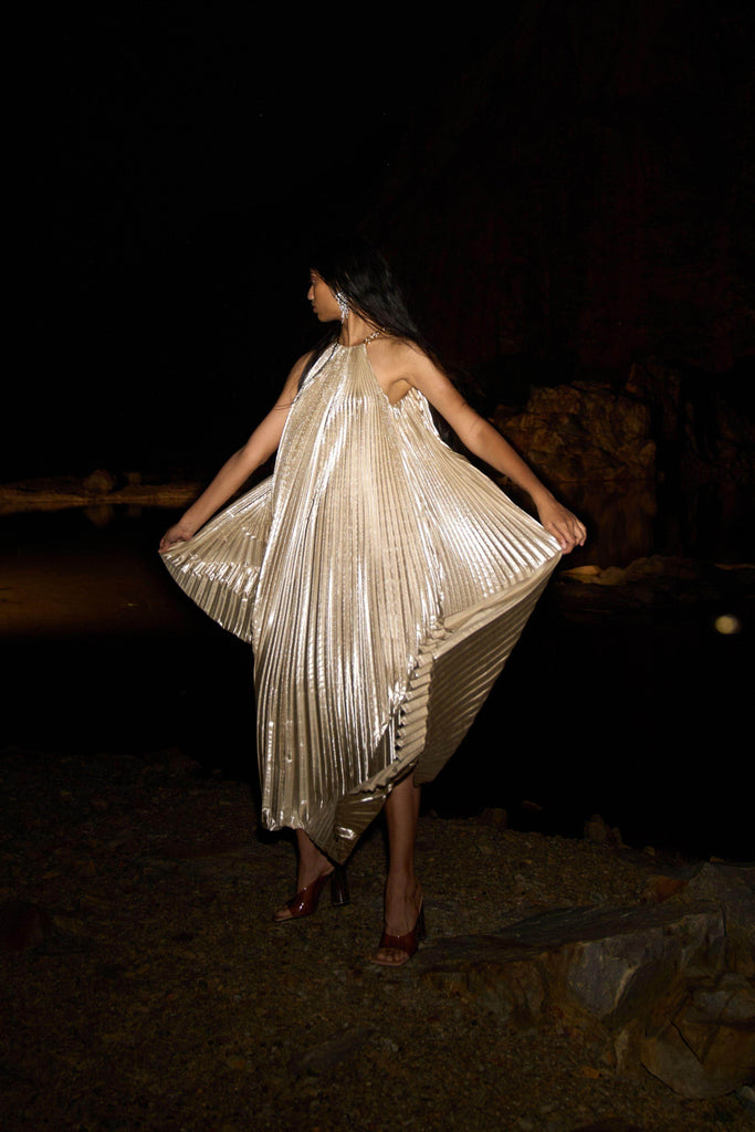 LAMÉ PLEATED MAXI - dash and dot dash and dot