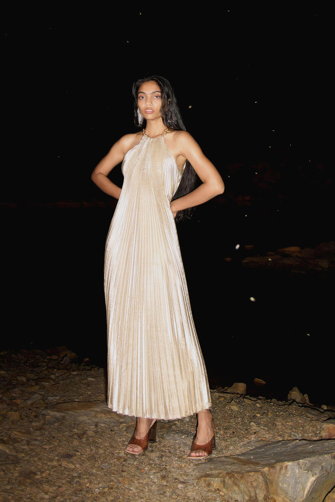 LAMÉ PLEATED MAXI - dash and dot dash and dot