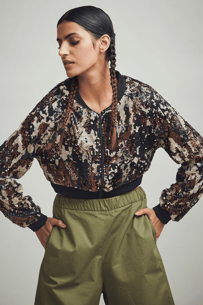 SEQUIN CAMO BOMBER - dash and dot dash and dot