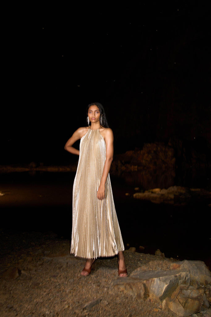 LAMÉ PLEATED MAXI - dash and dot dash and dot