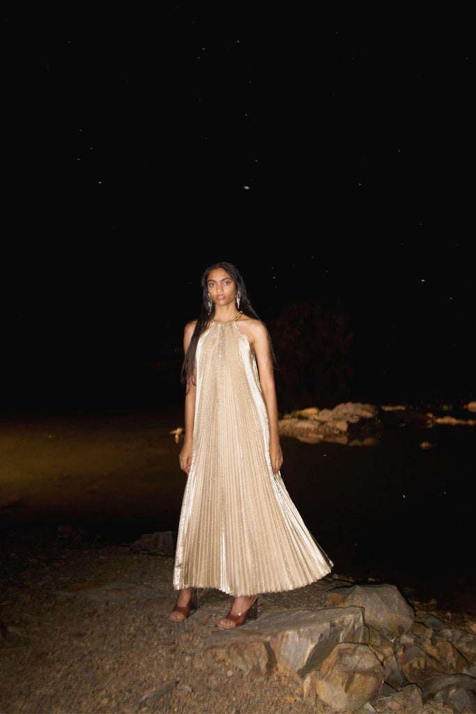 LAMÉ PLEATED MAXI - dash and dot dash and dot