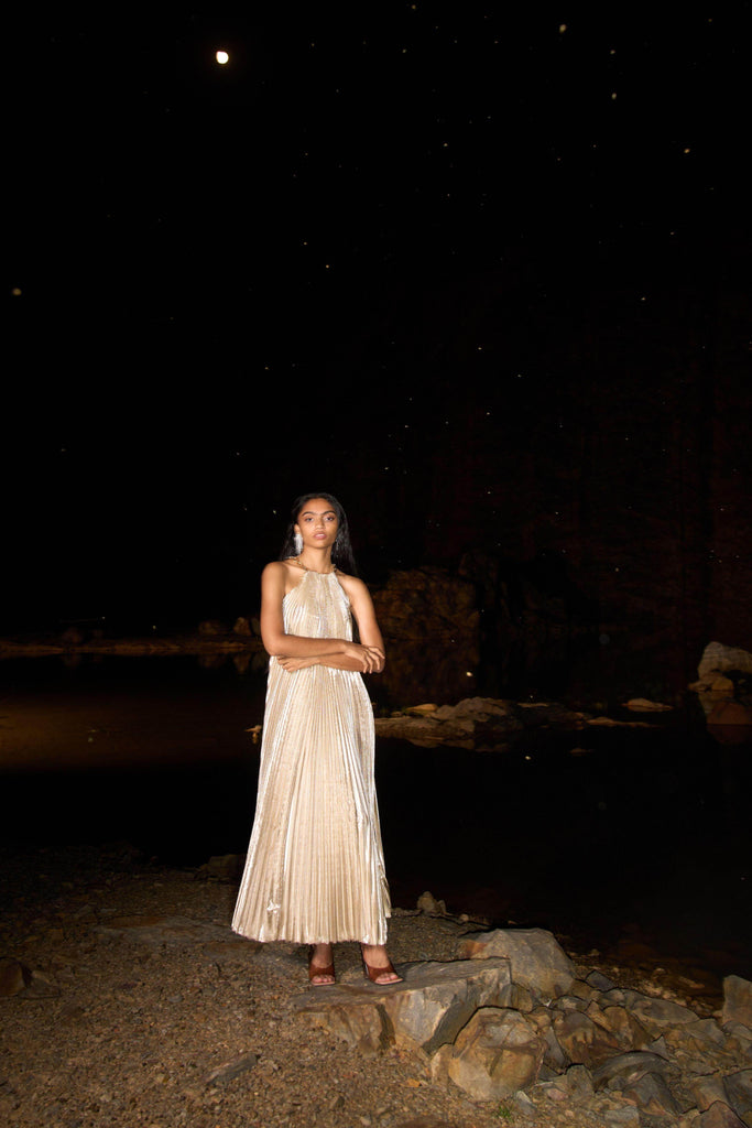 LAMÉ PLEATED MAXI - dash and dot dash and dot