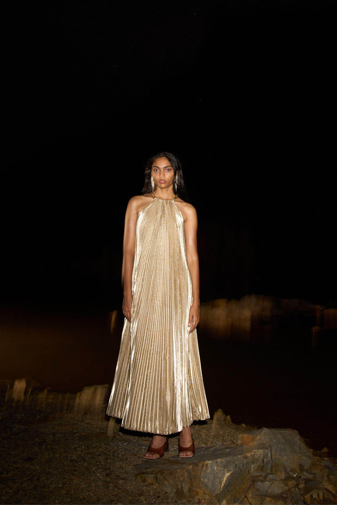 LAMÉ PLEATED MAXI - dash and dot dash and dot