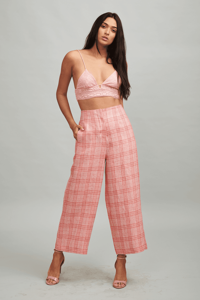 RED LINEN CHECK PANT - dash and dot dash and dot