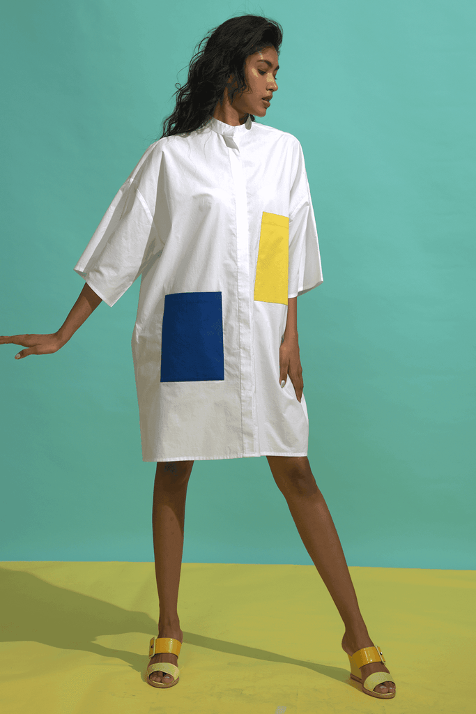 CONTRAST PATCH POCKET DRESS - dash and dot dash and dot